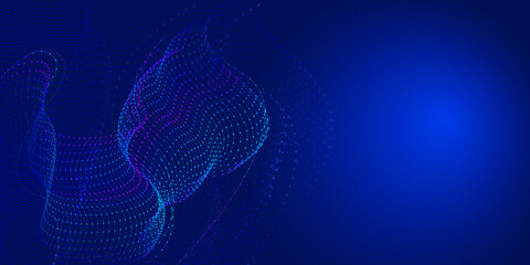 Abstract blue-white mesh background of lines and dots with copy space for text of presentations, web banners, social networks
