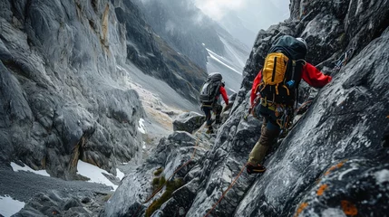 Foto op Canvas Climbers ascending a steep rocky slope © Alizeh
