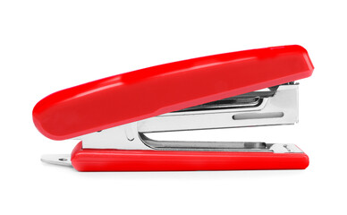 One new red stapler isolated on white