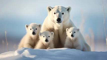 Foto op Canvas Polar bear with twin cubs photo , generate AI © VinaAmeliaGRPHIC