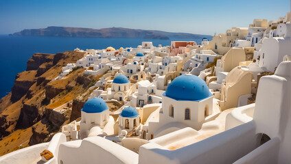 Beautiful Oia town in Greece background vacation - obrazy, fototapety, plakaty
