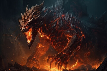 Naklejka premium fire dragon in the fireplace