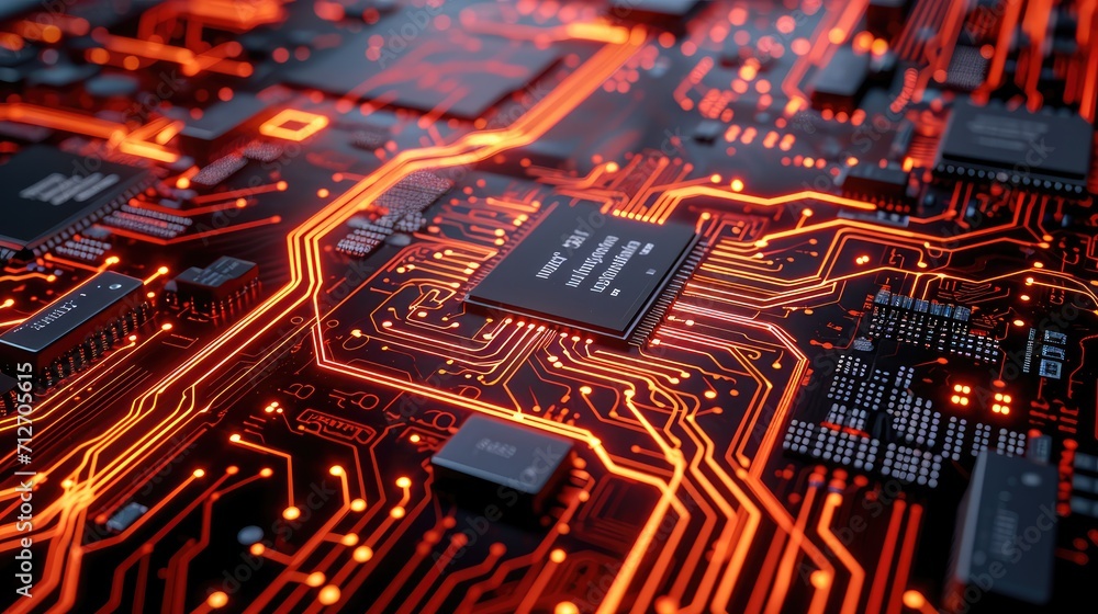 Poster background in the form of a microchip board. ai generative.