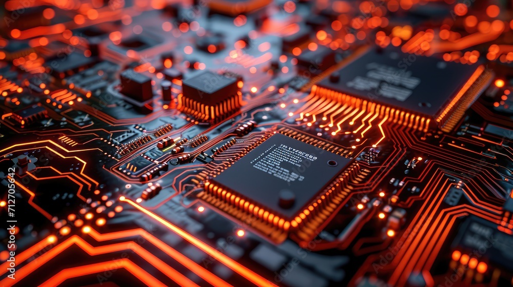 Poster background in the form of a microchip board. ai generative.