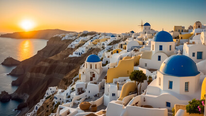 Beautiful Oia town in Greece background village
