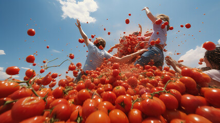 Men Captured in the Exhilaration of La Tomatina Frenzy III
