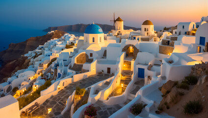 Beautiful Oia town in Greece background architecture - obrazy, fototapety, plakaty