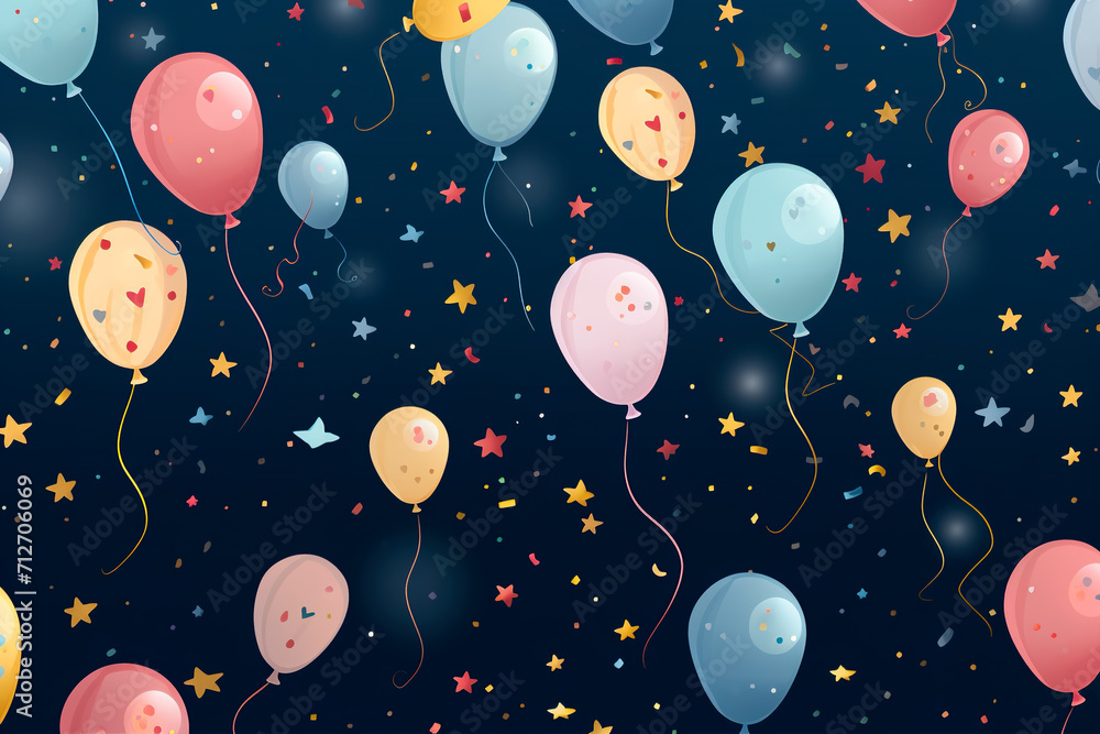 Poster whimsical pattern with floating balloons and confetti