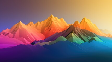 Fototapeta na wymiar Rainbow 3d isometric mountains. Rainbow abstract mountains background. Cartoon landscape