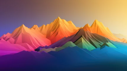 Poster Im Rahmen Rainbow 3d isometric mountains. Rainbow abstract mountains background. Cartoon landscape © brillianata