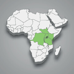 East African Community location within Africa 3d isometric map