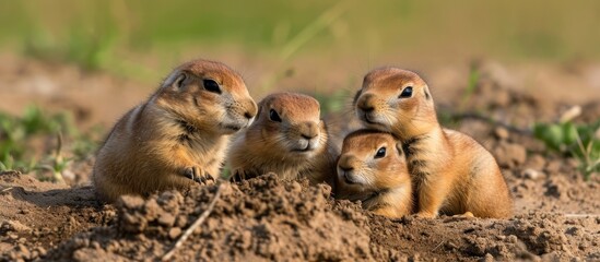 Black Tailed Prairie Dog babies engaging in activities at their habitat in Custer State Park, South Dakota, captured through nature photography. - obrazy, fototapety, plakaty