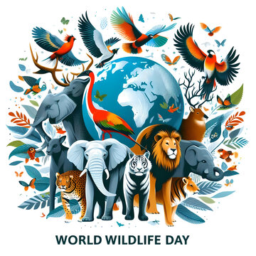 All abstract animals with globe image for World Wildlife Day