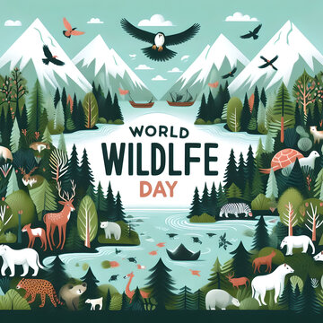 Beautiful environment of forest in all animals image for World Wildlife Day