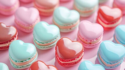Obraz premium heart-shaped macarons with a glossy finish generative ai