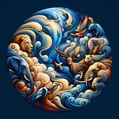 dark blue background with abstract animals of World Wildlife Day