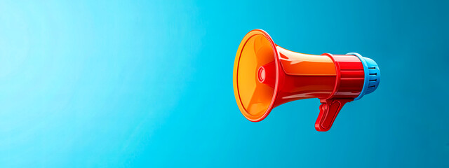 bright red megaphone against a gradient blue background, symbolizing communication, announcements, and attention-grabbing messages