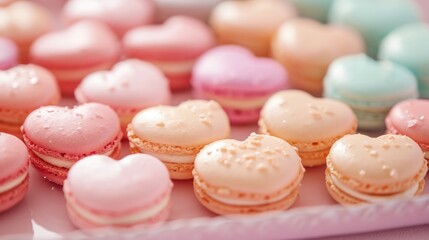 Obraz premium heart-shaped macarons with a glossy finish generative ai