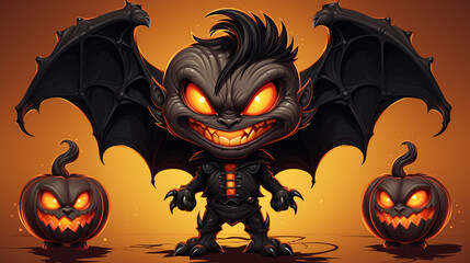 pumpkin, Halloween and bat draculla , mascot template cartoon , generate AI