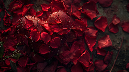 A symbol of love, a red rose petal heart on valentine's day, embodying the beauty and fragility of a blooming flower