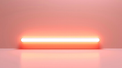 Minimalist Neon Light Installation on Pastel Background. A single, glowing neon tube casts a warm hue over a smooth surface, embodying simplicity and modern design aesthetics.