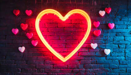 Realistic isolated neon sign of frame with hearts for template decoration and layout