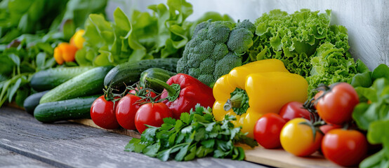 Lush array of fresh vegetables, from crisp greens to ripe tomatoes, ready for a healthy culinary creation