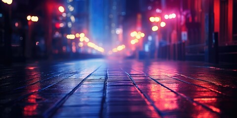 Blurred background of a wet city street at night