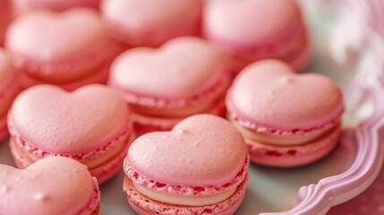 heart-shaped macarons with a glossy finish generative ai