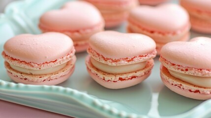 Fototapeta premium heart-shaped macarons with a glossy finish generative ai