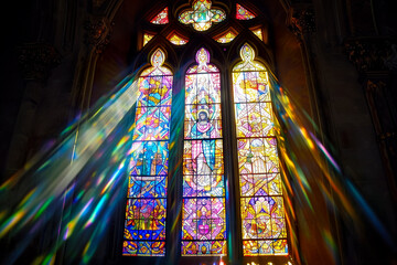 Obraz premium stained glass window with a religious motif and colorful light