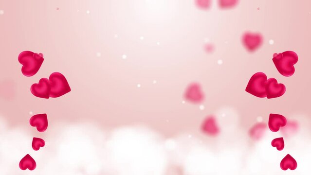 Valentine's Day frame with 3D red hearts flying in a slow-motion cinematic romantic background	