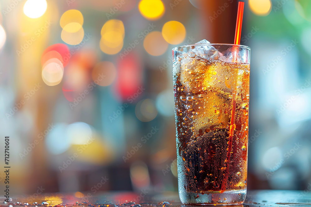Poster soda with a fizz and a straw
