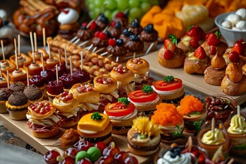Sweet and savory finger foods arranged beautifully for a tempting snack that combines the best of both worlds
