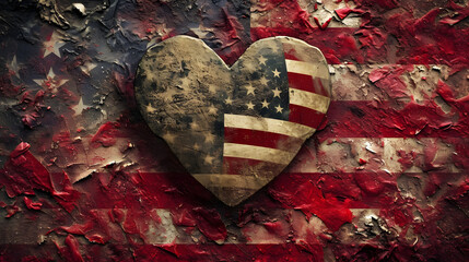 A vibrant carmine flag stands tall on a maroon heart shaped stone, a powerful symbol of love and passion captured through the art of painting