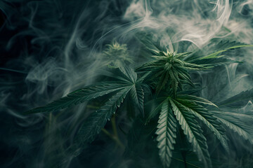 Rauschende Natur: Rauchende Cannabispflanzen verleihen dem Hanfanbau eine mystische und entspannte Atmosphäre - obrazy, fototapety, plakaty