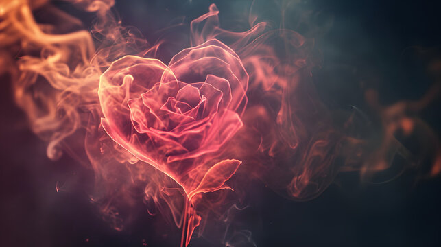 A fiery passion ignited within her, symbolized by the smoke and flames that swirled together in the form of a heart-shaped rose
