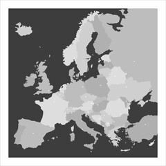 Political map of Europe. Blue colored blank vector map with capital cities of european countries.