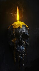 Burning Candle in Shape of Skull, Dark