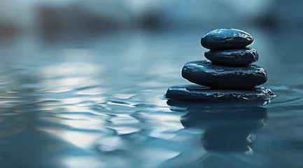 Fotobehang rocks floating on water in the pond © olegganko