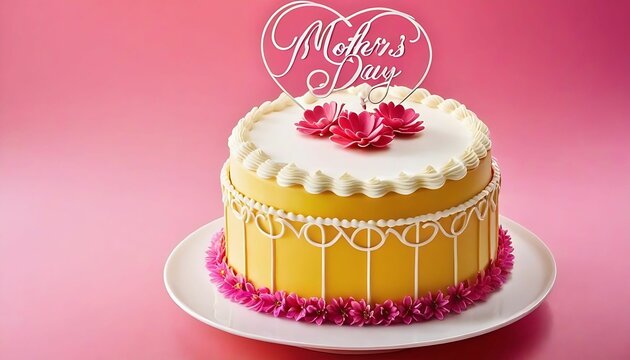 Happy Mother's Day message written across white heart shape gift. message written across white heart Mothers Day cake Happy 
