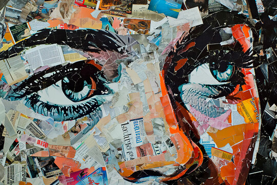 collage with cutouts of magazines, newspapers and photos