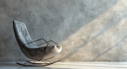 Fototapeta na wymiar a contemporary style grey rocking chair placed against a painted concrete wall