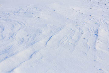 Snow covered soil. Background with selective focus and copy space