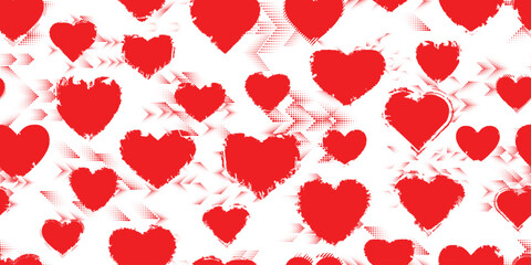 Vector Illustration. Seamless Pattern . Vintage Heart Background. Abstract endless pattern with grunge hearts. 