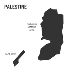 Silhouette map of Palestine. Black contour of Gaza Strip and Judea and Samaria Area. Vector illustration