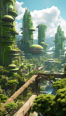 city skyline green futuristic