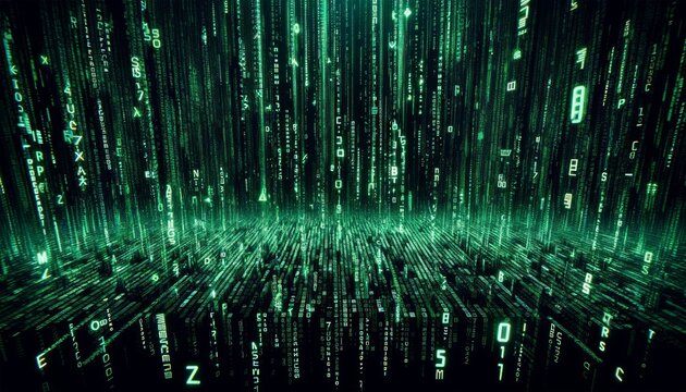 Matrix Code Rain Wallpaper Neon Green Alphanumeric Symbols Flowing Down a Black Background