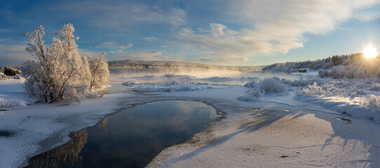 landscape with river and snow