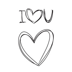 I love you hand written text with heart in tangled round line art style. Decoration for greeting post card, Saint Valentine's Day, wedding design, relations, romance. Cute vector sketch illustration.